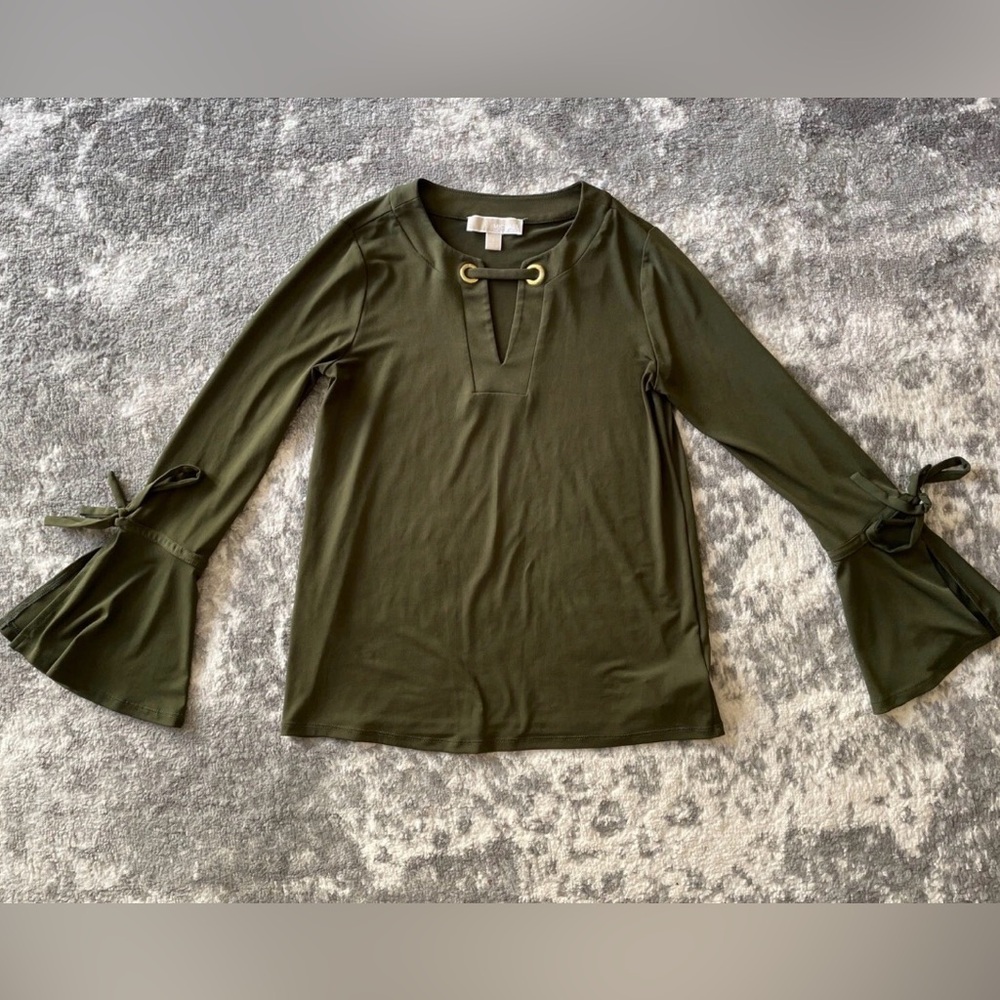 MICHAEL KORS Small Green Bell Long Sleeve Top NWOT